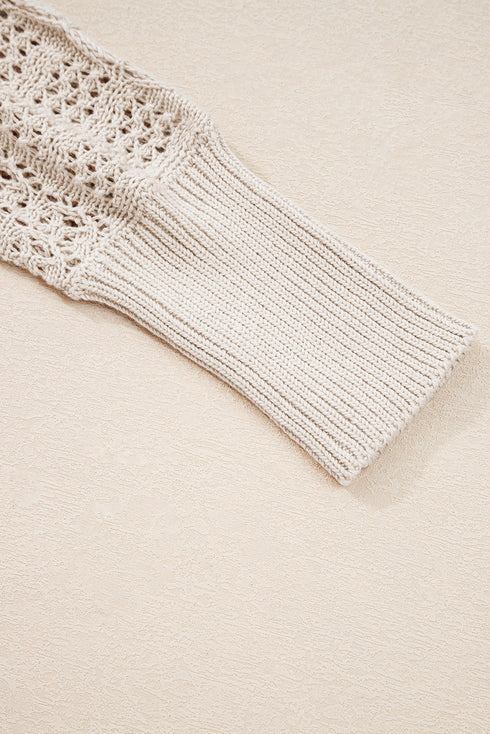 Mix Pattern Hollowed Knit Open Front Cardigan